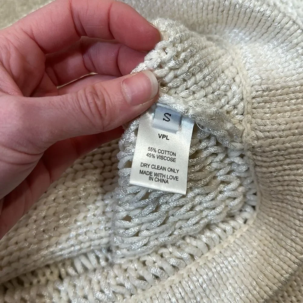 VPL Off White Cable Knit Short Sleeve Oversized Women Sweater Size Small